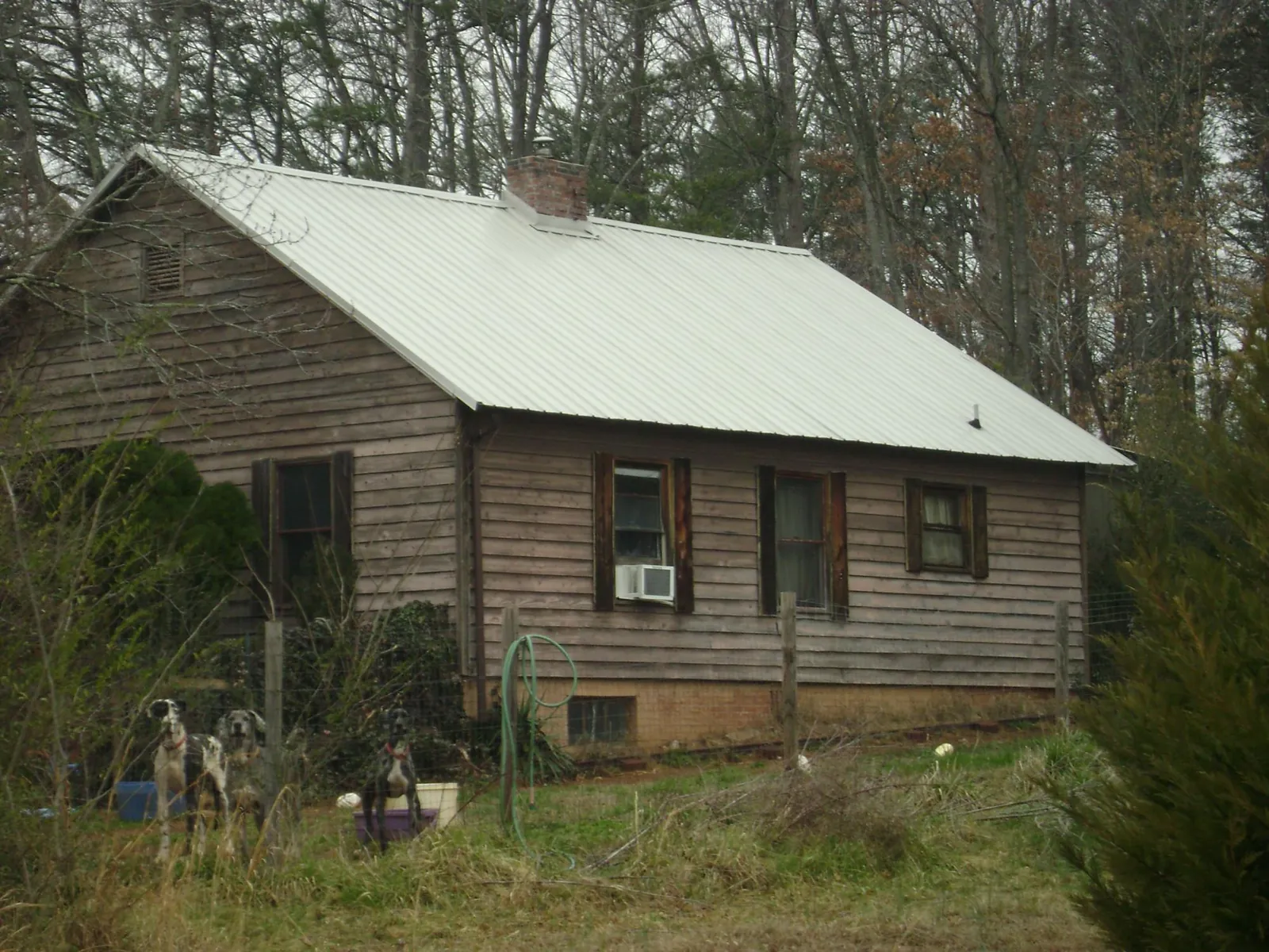 White metal roof on an old wood sided farmhouse, from a Asphalt Shingle Roof Repair job in Dallas City